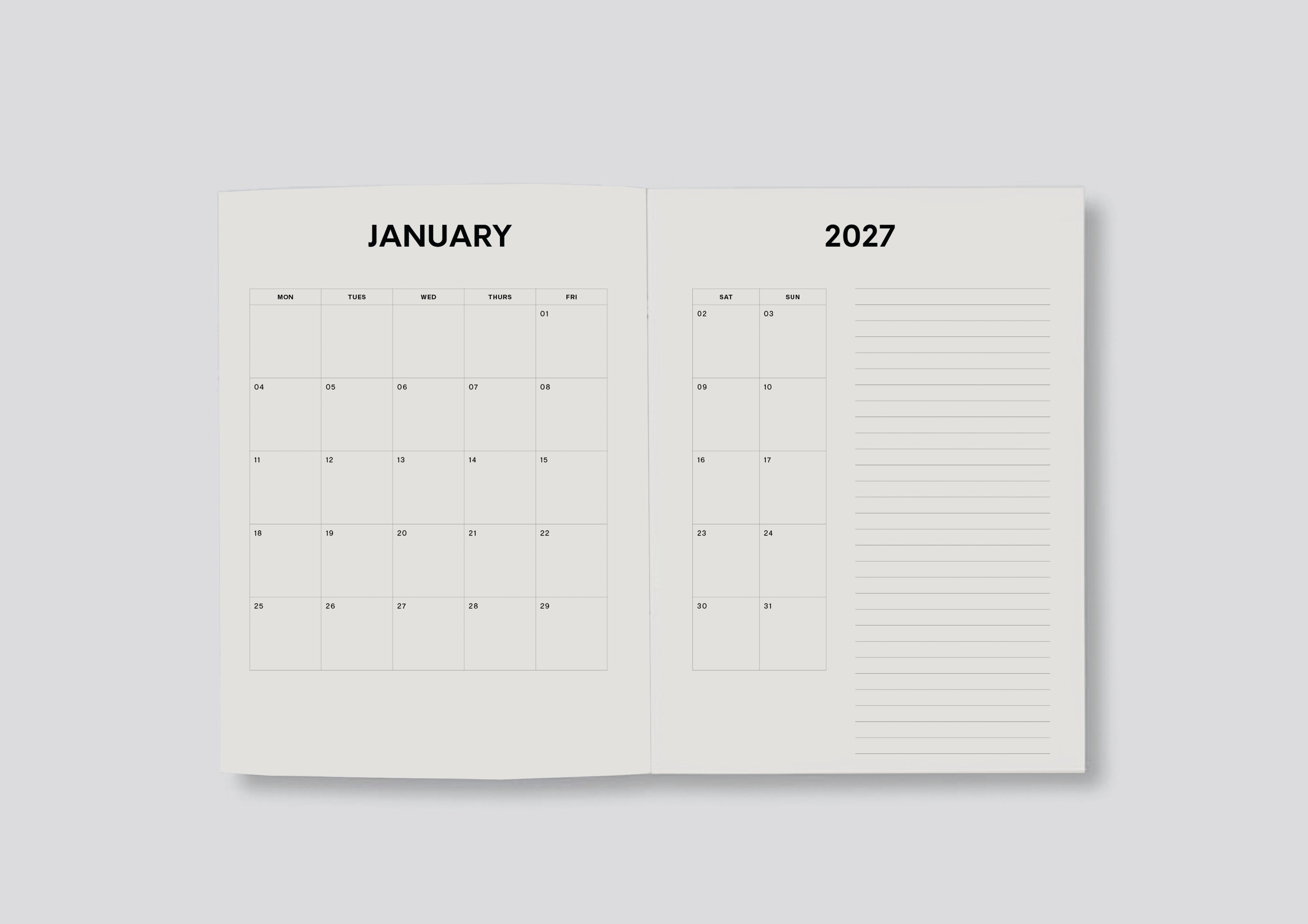 Month view Lettuce diaries 2027