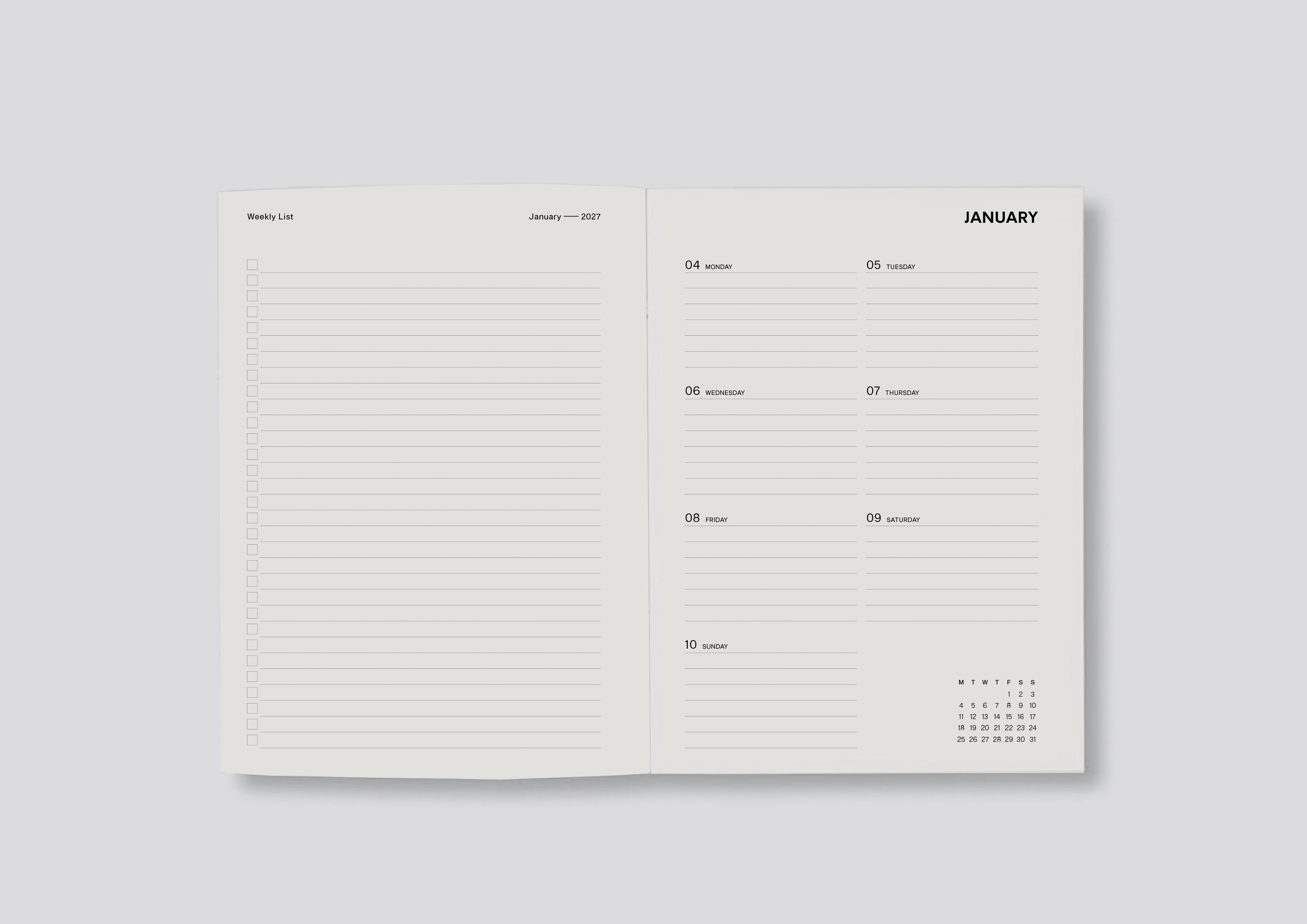 Inside the Lettuce 2027 Weekly Diary showing week-to-view planner layout and To-do List