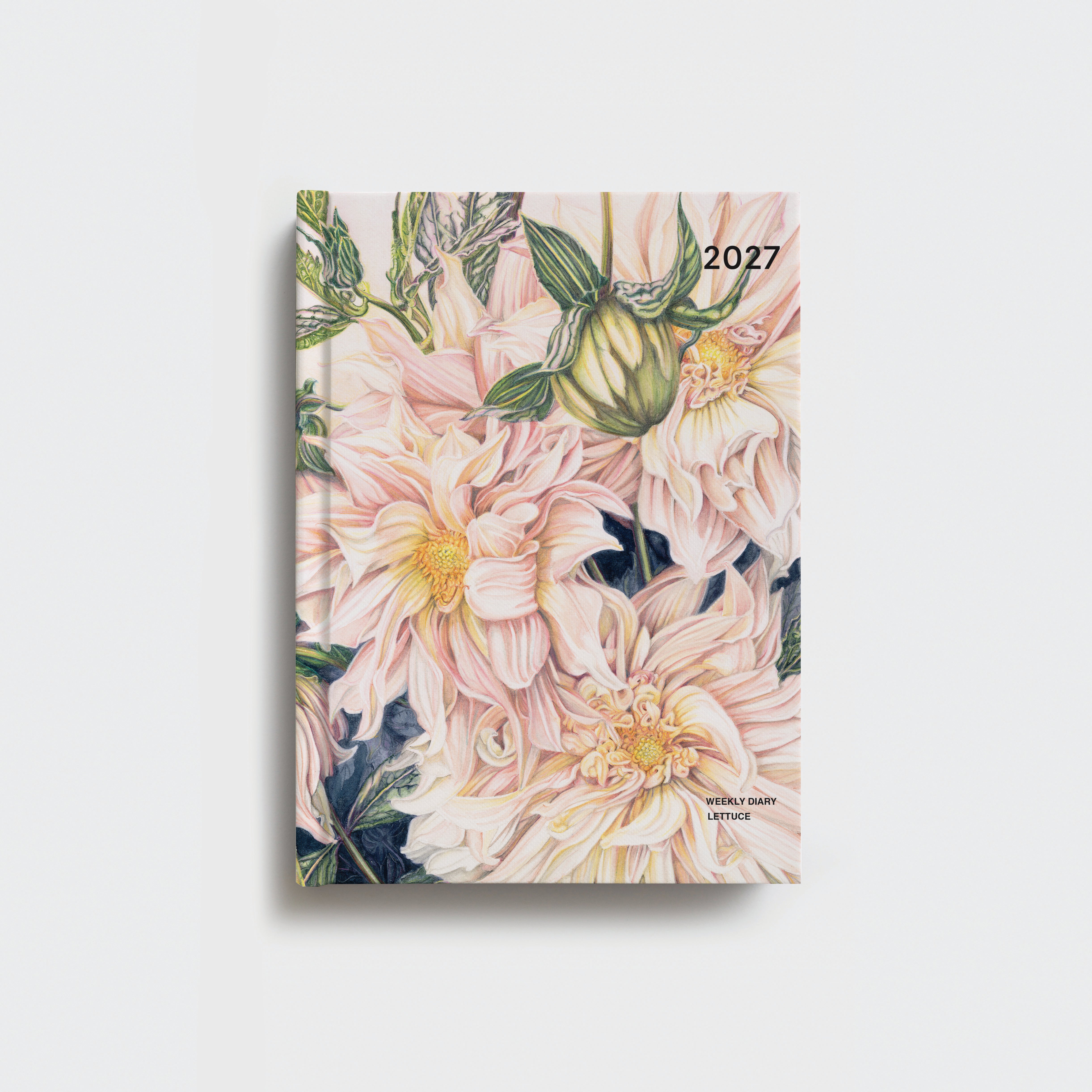 Lettuce 2027 Weekly Diary featuring Golden floral artwork by Gabrielle Gatt, A5 hardcover planner designed in New Zealand