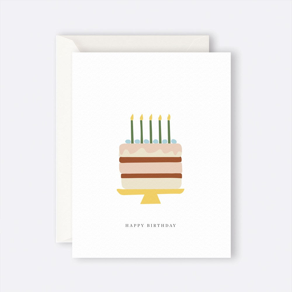 Greeting card featuring a birthday cake illustration