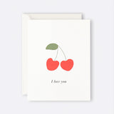Greeting card featuring illustrated cherries with I Love You message