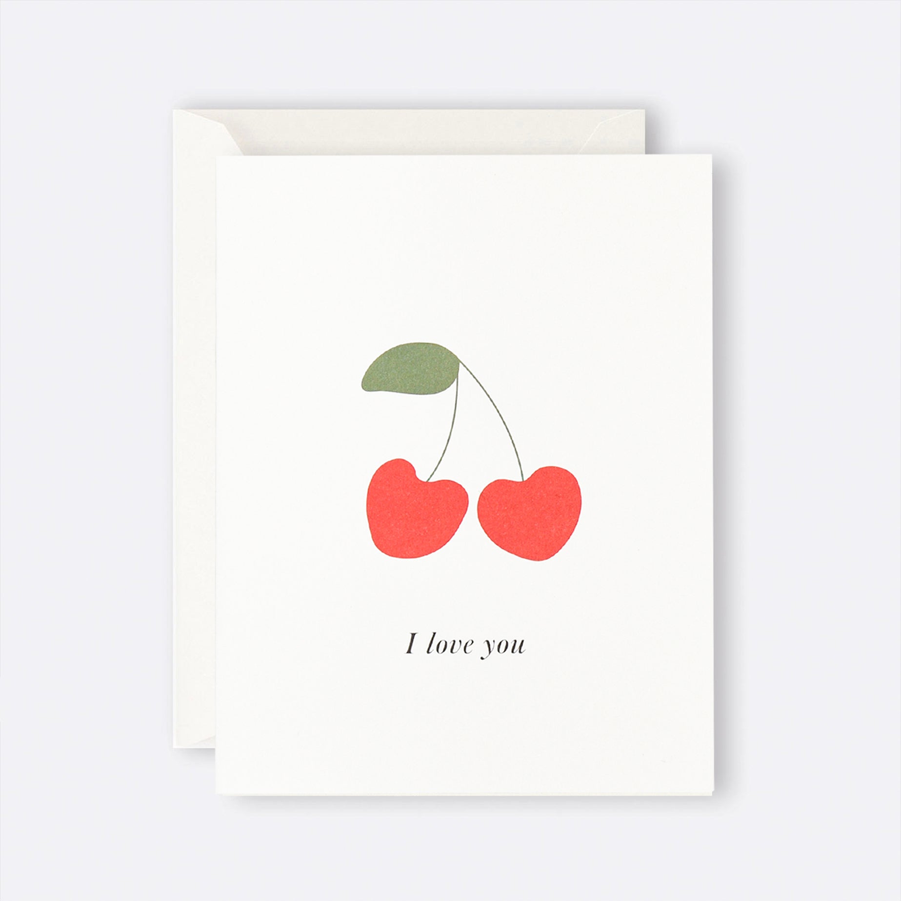 Greeting card featuring illustrated cherries with I Love You message