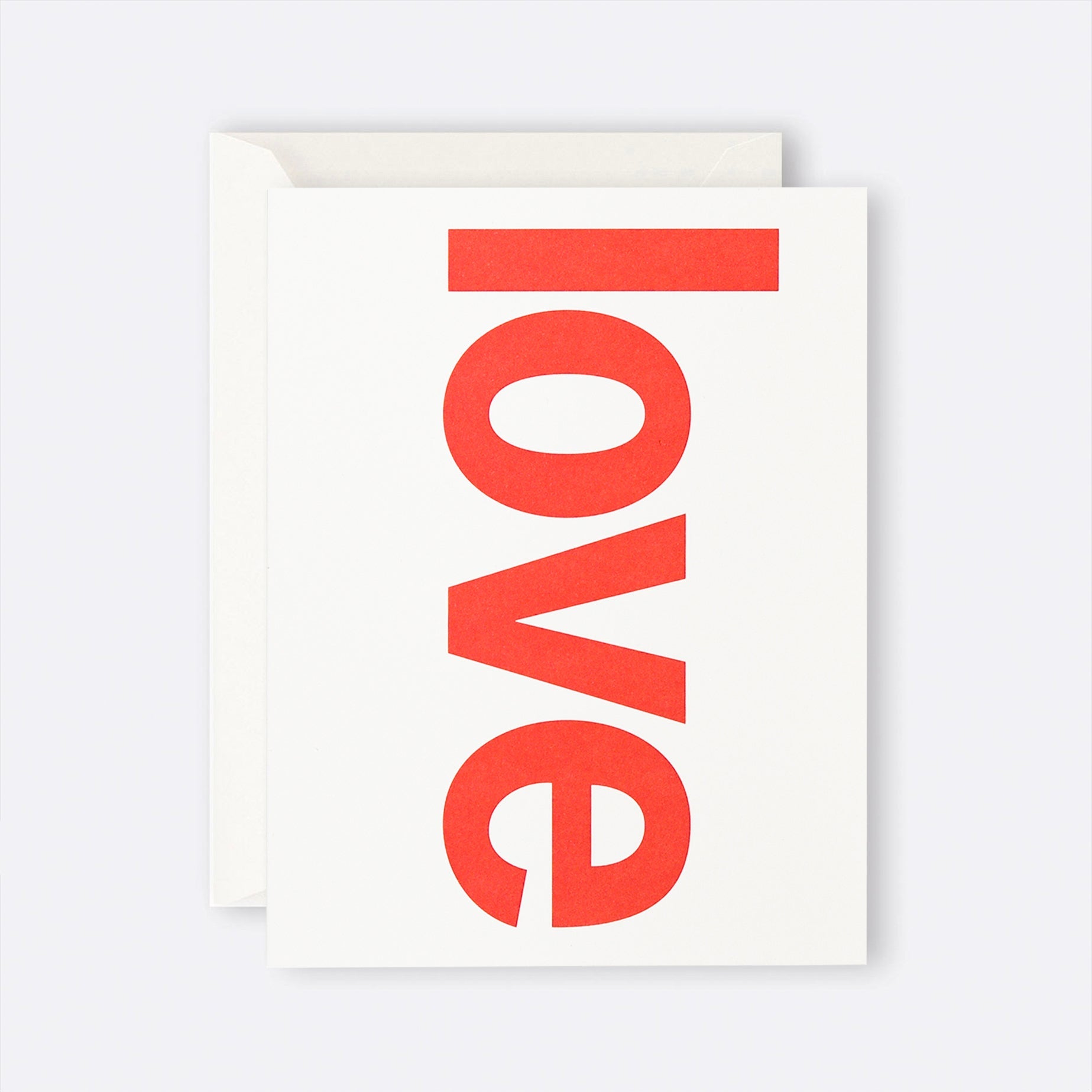 Greeting card featuring red Love typography