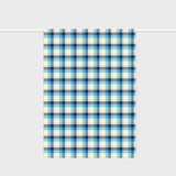 Lettuce Blue Tartan 100% linen tea towel featuring blue check pattern