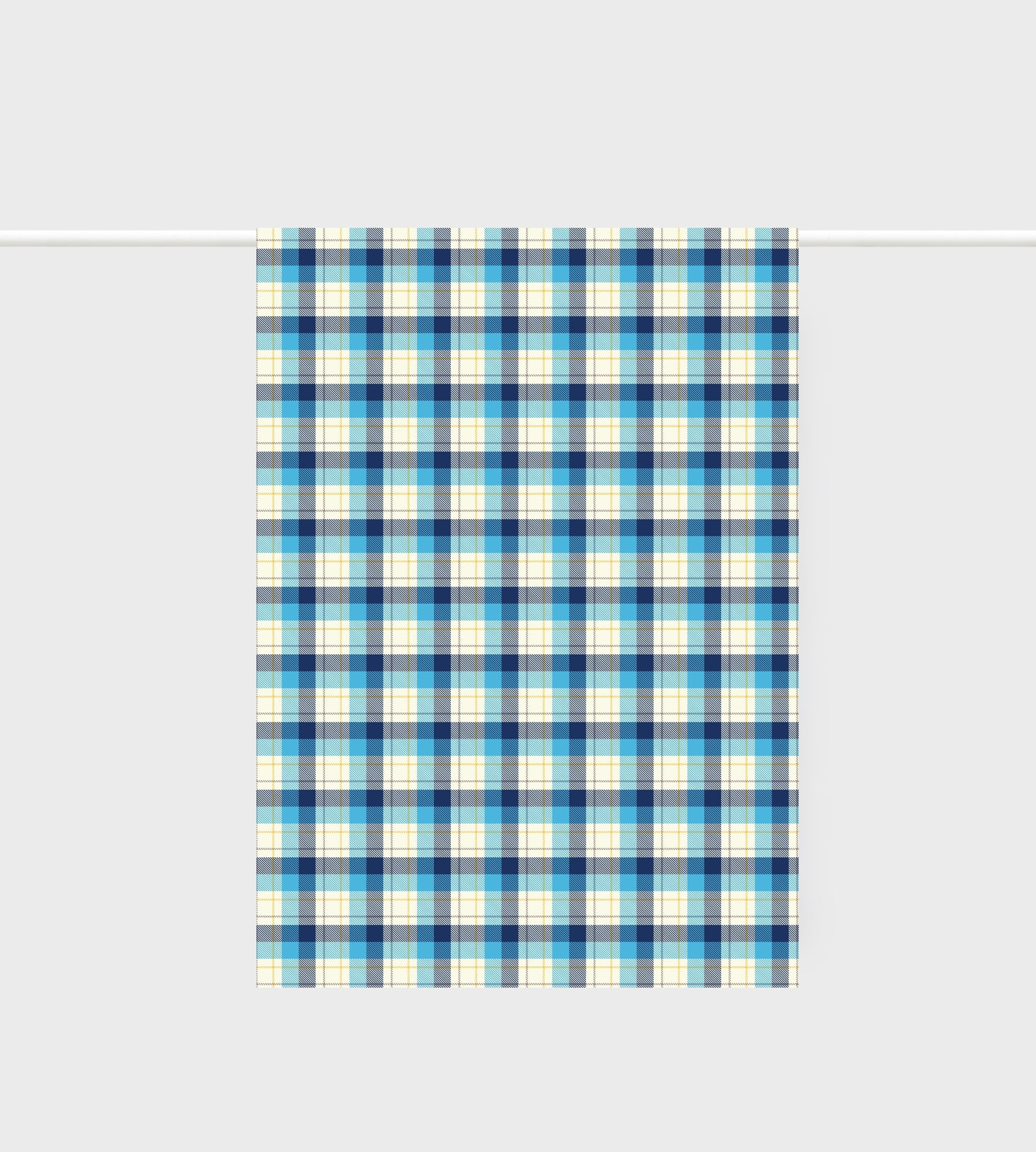 Lettuce Blue Tartan 100% linen tea towel featuring blue check pattern