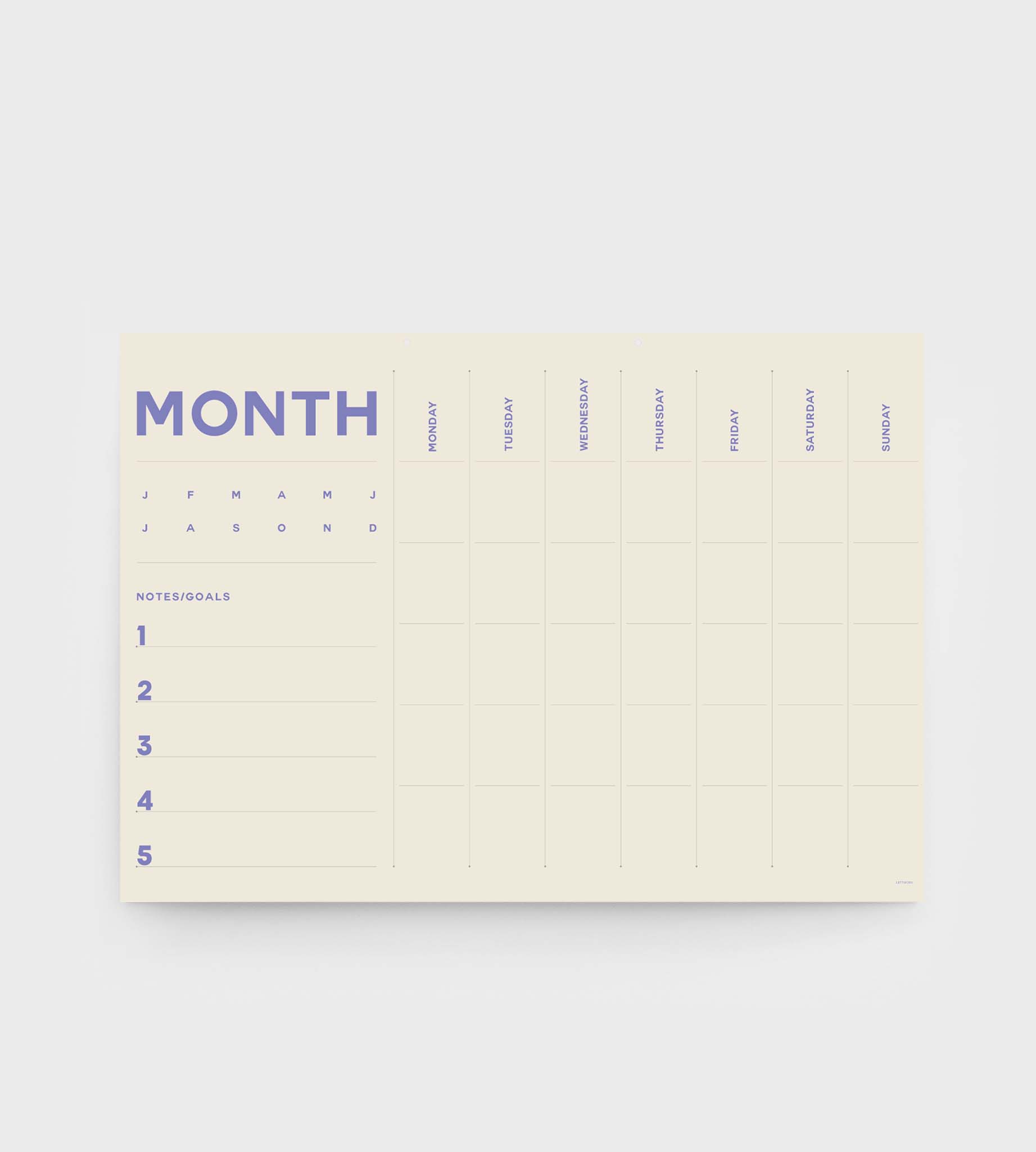 Lettuce A2 monthly desk and wall planner with colourful undated monthly pages and sticker sheet