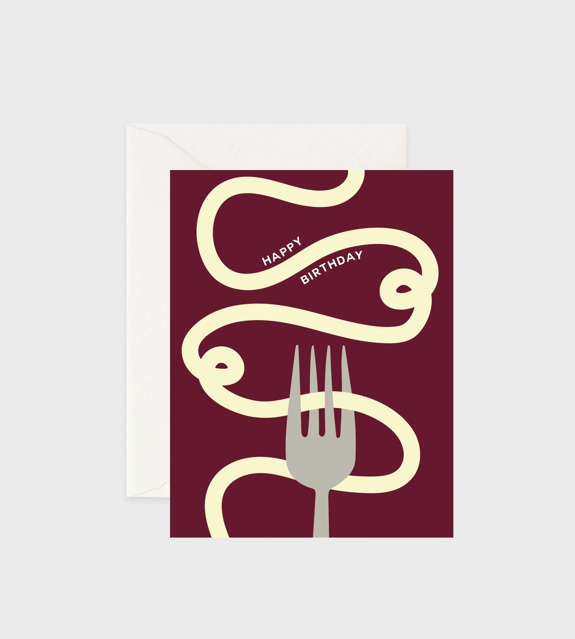 Greeting card featuring an illustrated bowl of birthday spaghetti
