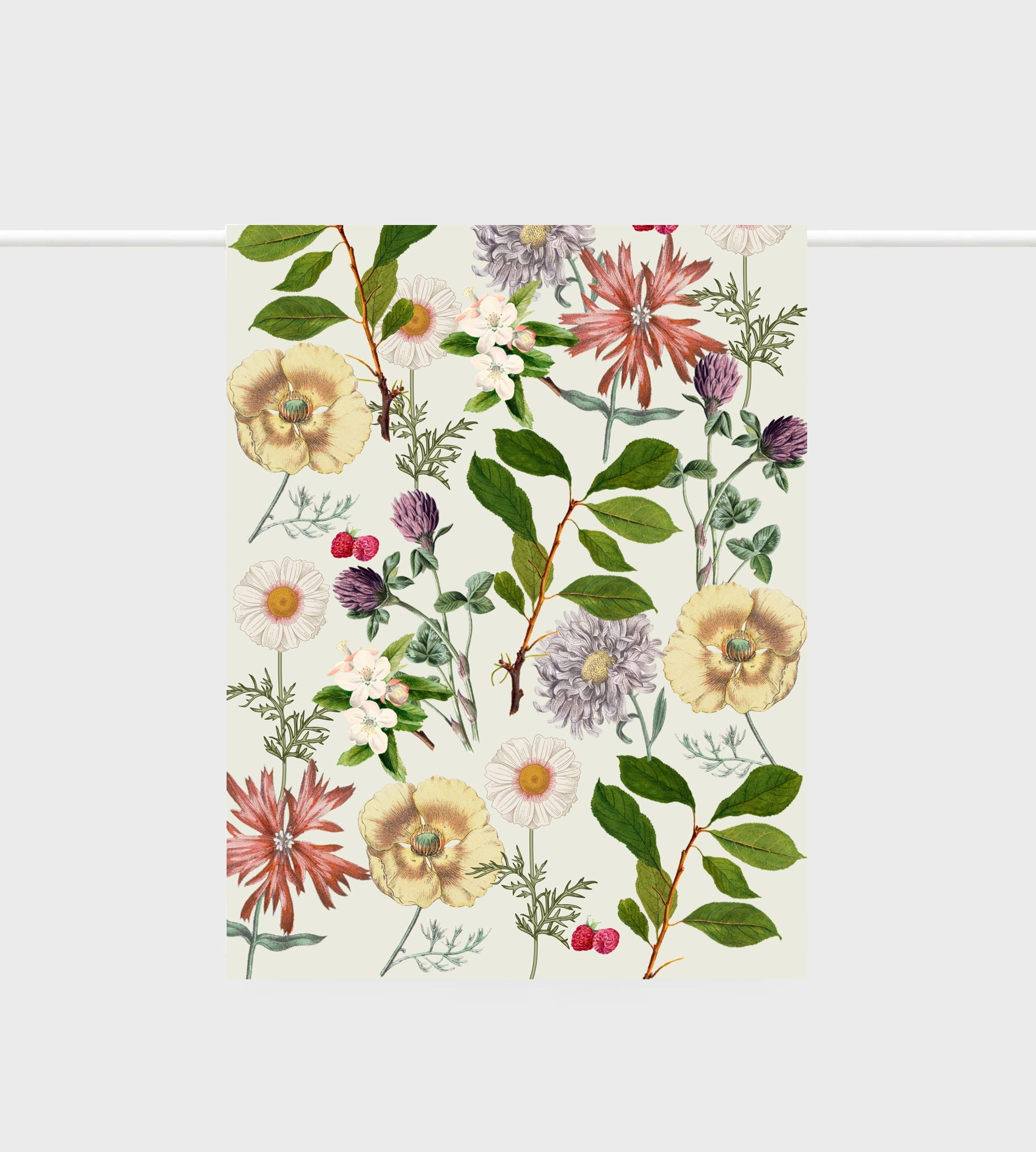 Lettuce Berry & Bloom 100% linen tea towel featuring botanical berry and floral artwork