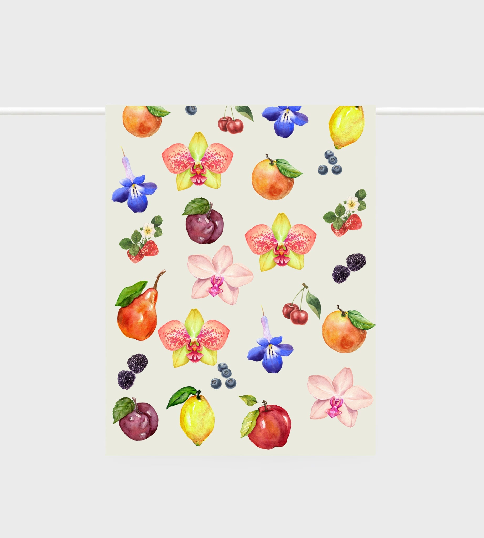 Lettuce Fruit Salad 100% linen tea towel featuring colourful fruit illustrations