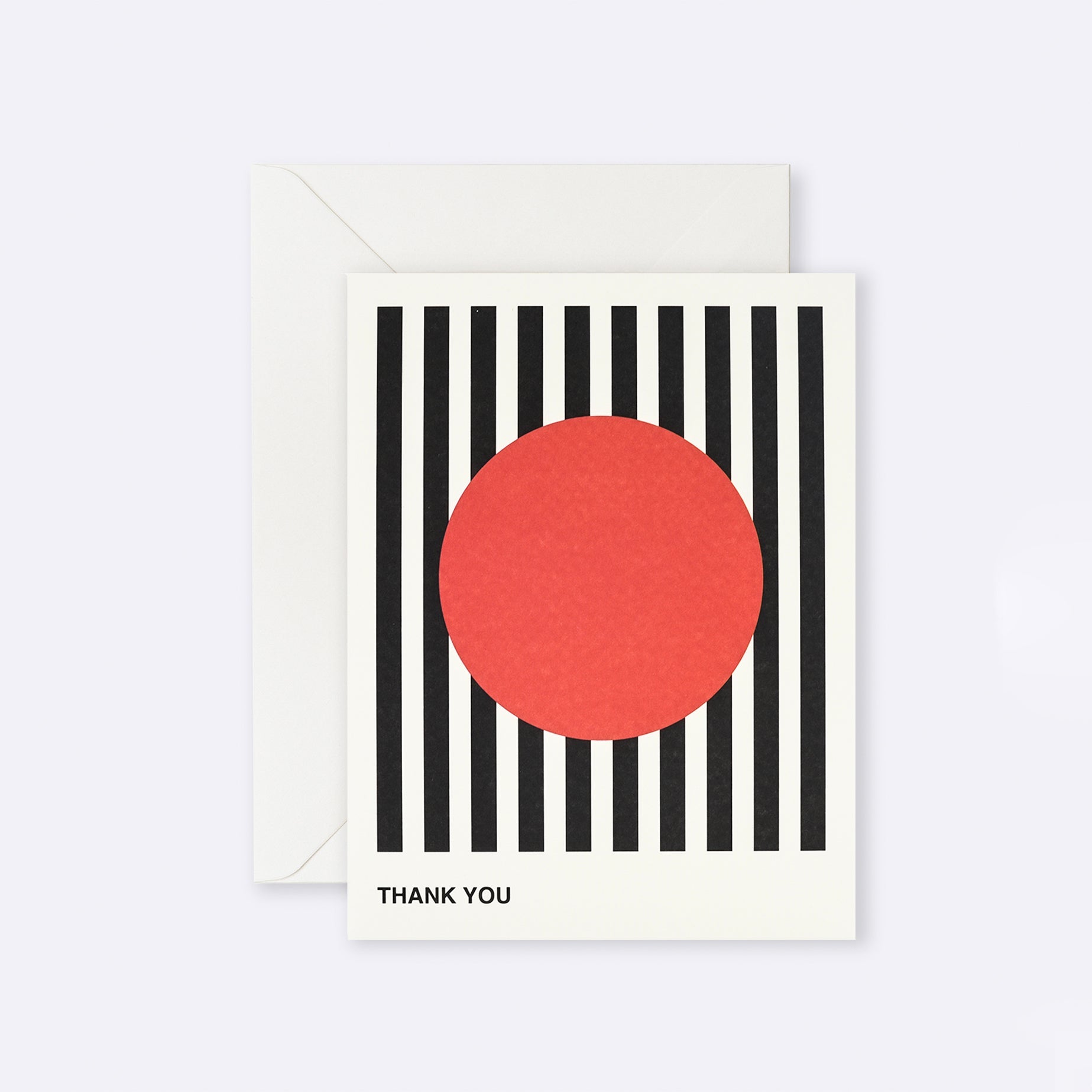 Greeting card featuring black stripe Thank You typography