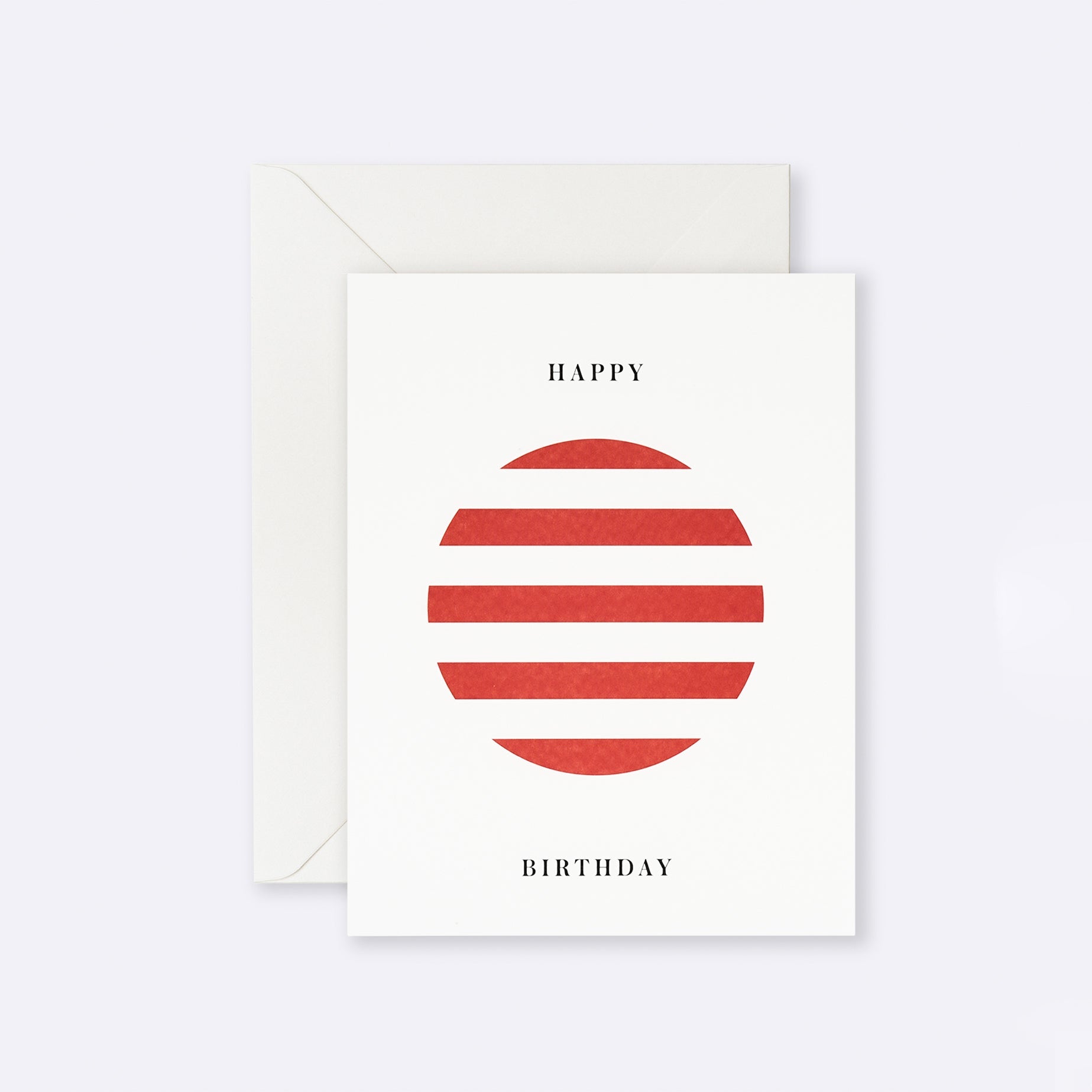 Greeting card featuring red stripes and Happy Birthday design