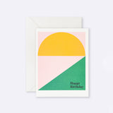 Greeting card with yellow semi-circle Happy Birthday design