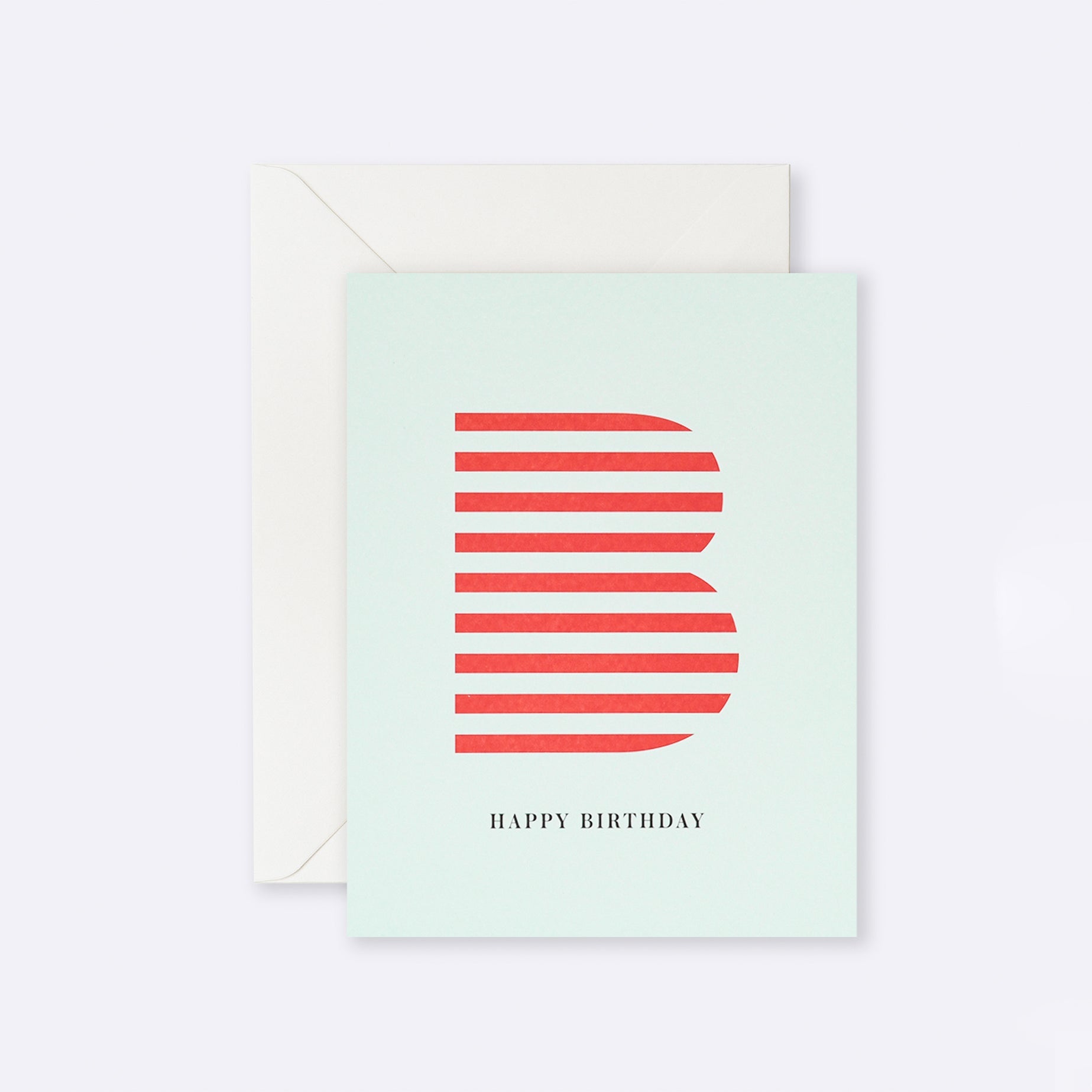 Greeting card featuring colourful red stripe birthday design