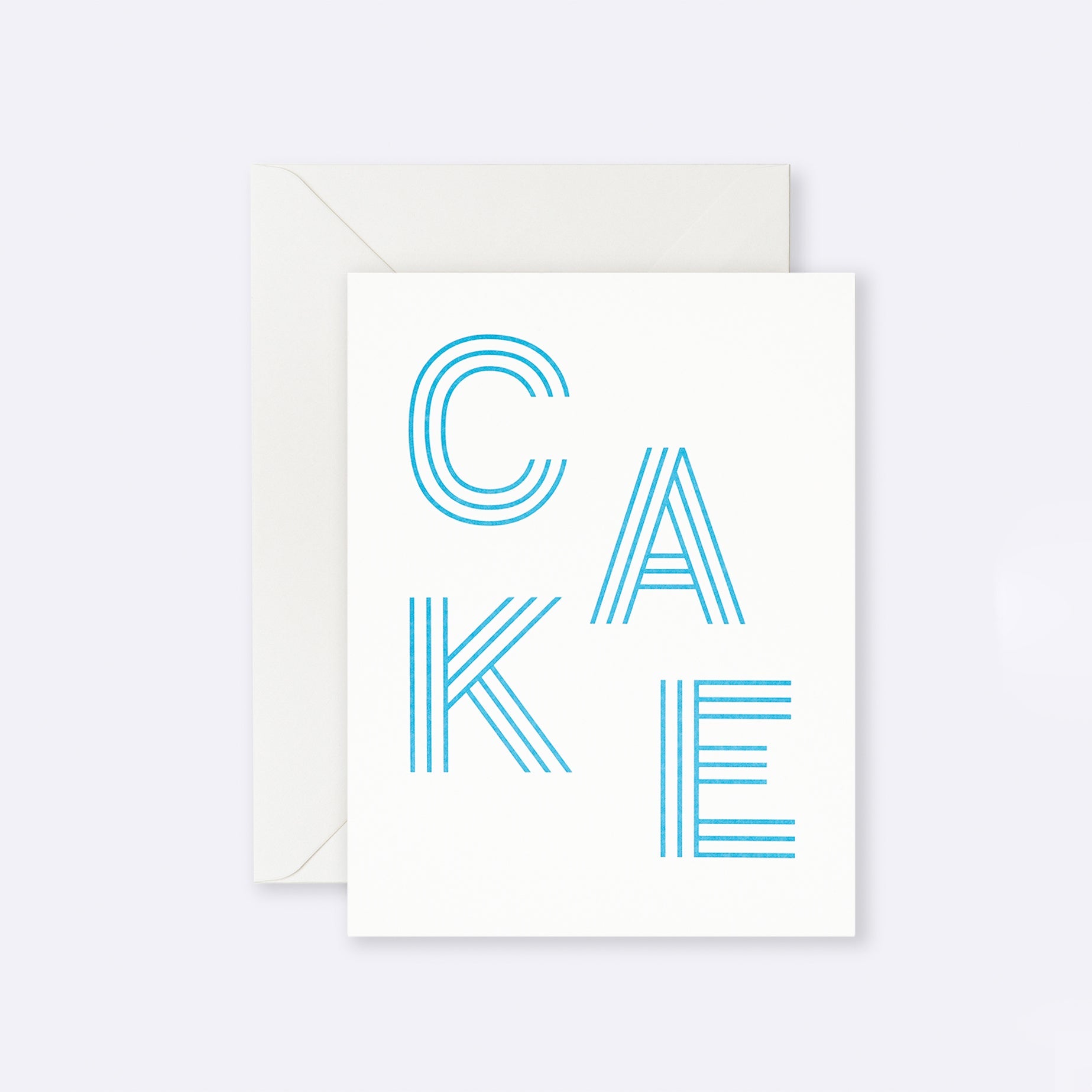 Greeting card featuring birthday cake and colourful stripe lettering