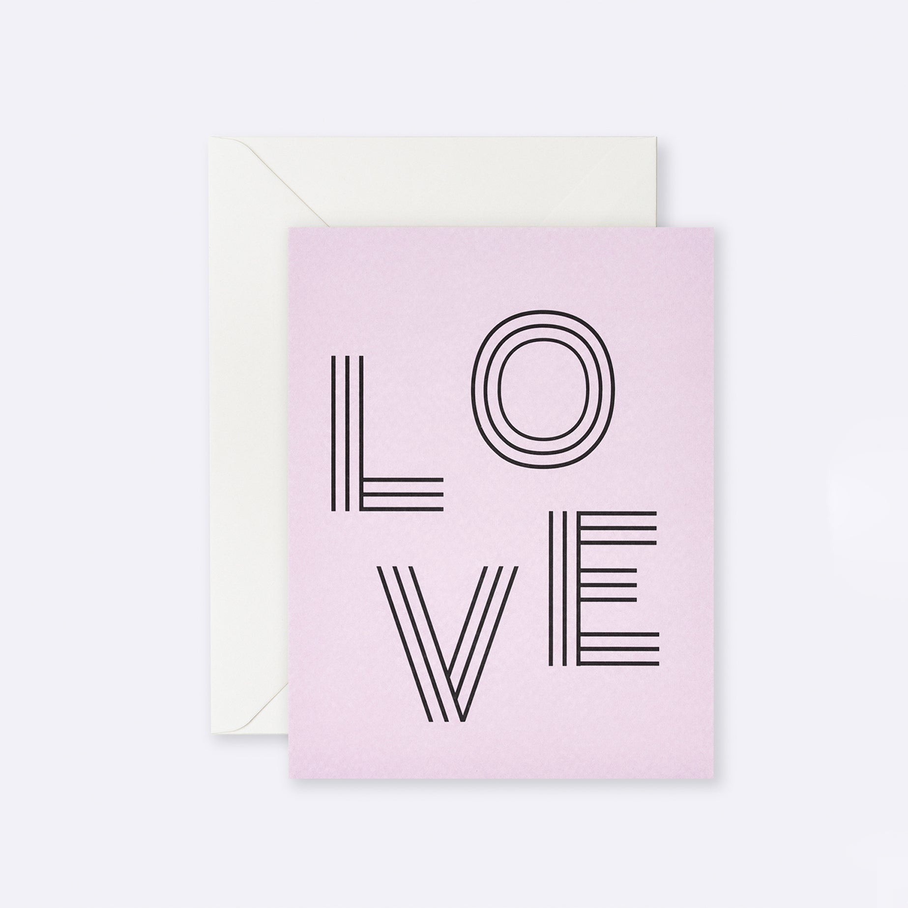 Greeting card with colourful striped Love typography