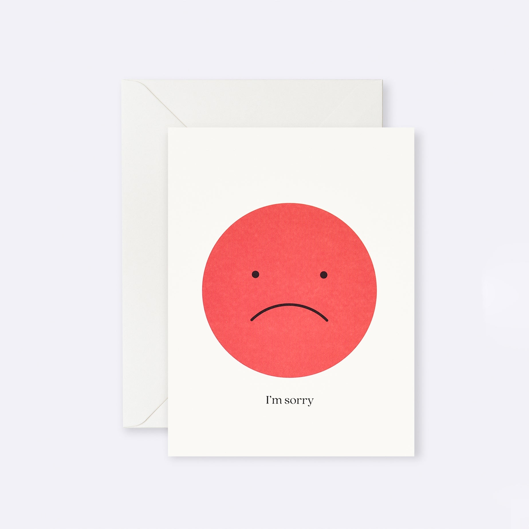 Greeting card featuring a sad face illustration with I'm Sorry message