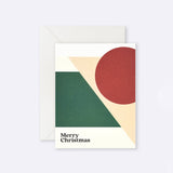 Greeting card featuring colourful geometric Christmas shapes