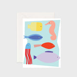 Greeting card featuring an underwater birthday illustration