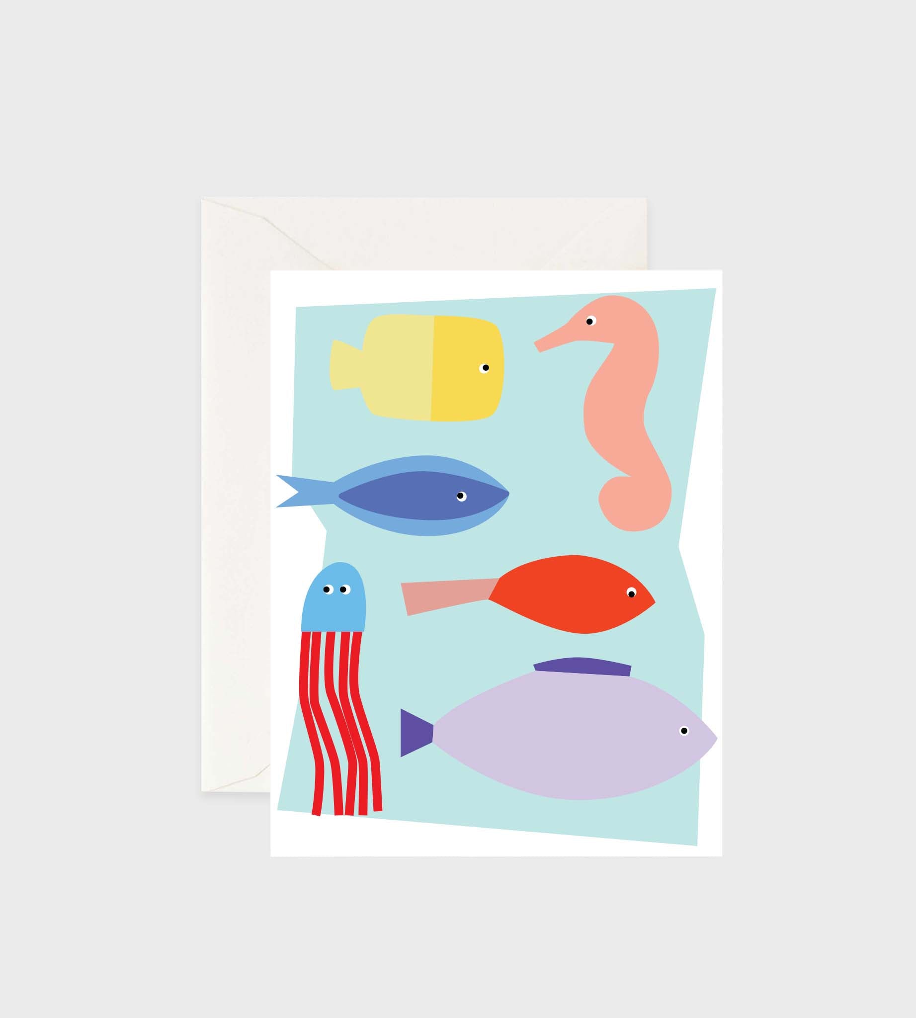 Greeting card featuring an underwater birthday illustration
