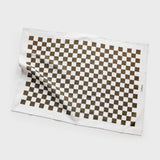 Lettuce Micro Checkers 100% linen tea towel folded in kitchen