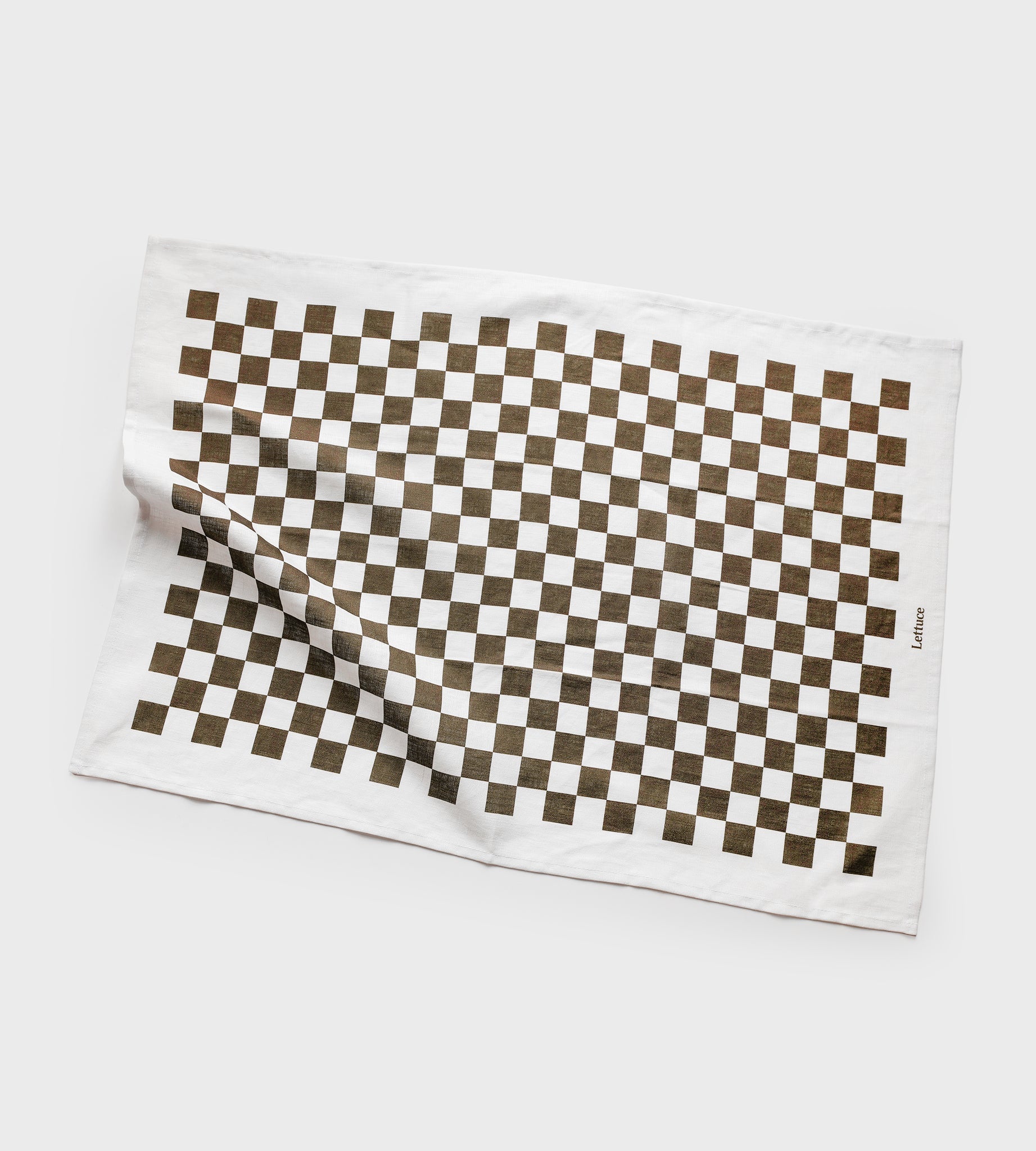Lettuce Micro Checkers 100% linen tea towel folded in kitchen