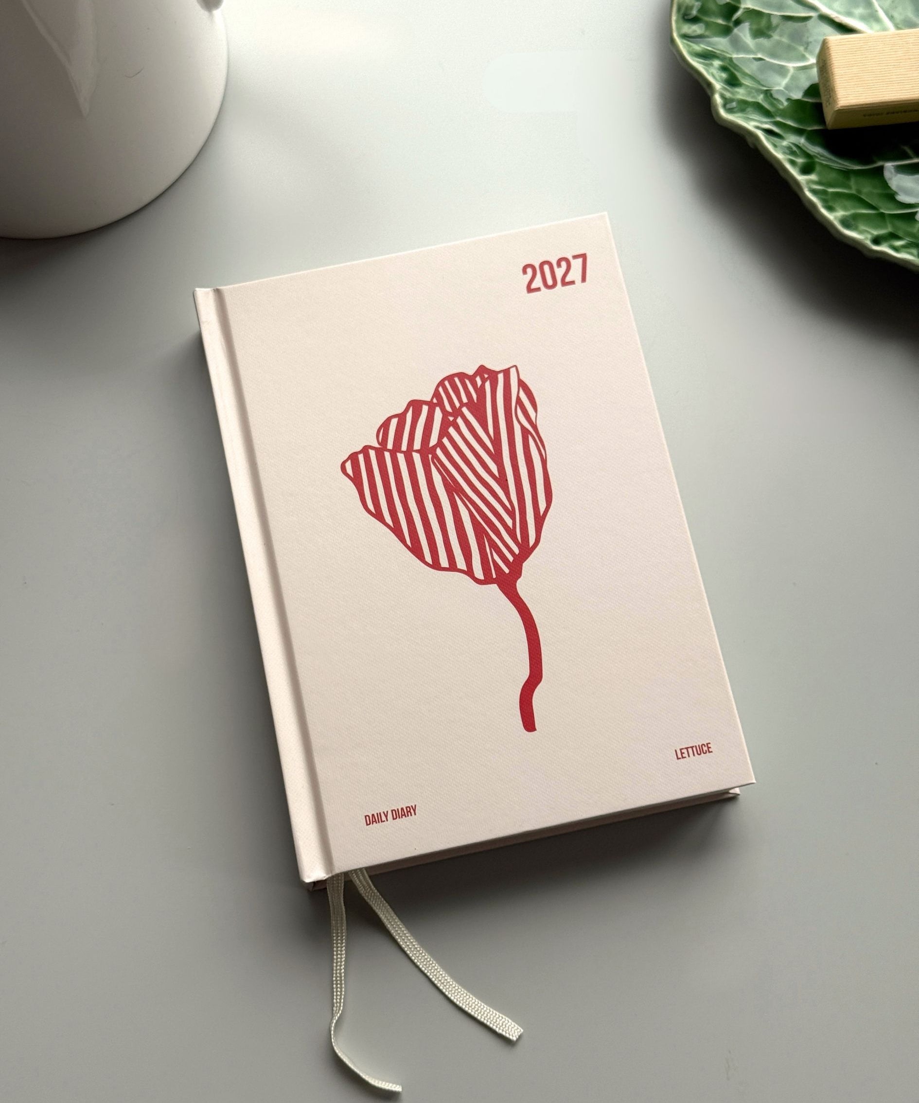 Lettuce Red Bloom 2027 daily diary with red botanical flower cover
