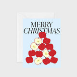 Greeting card featuring illustrated apples with Merry Christmas message