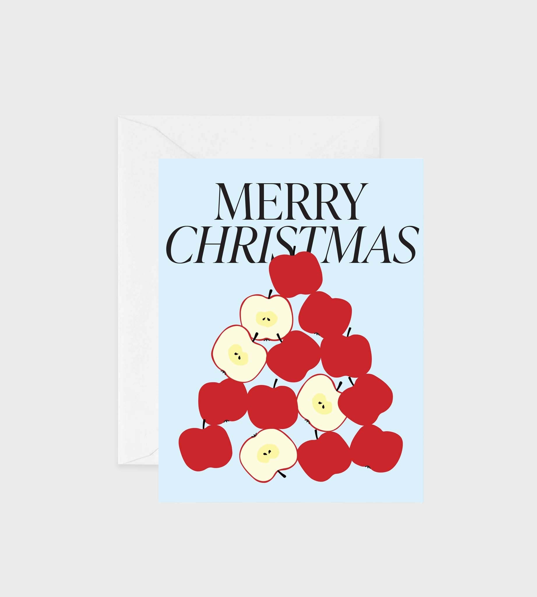 Greeting card featuring illustrated apples with Merry Christmas message