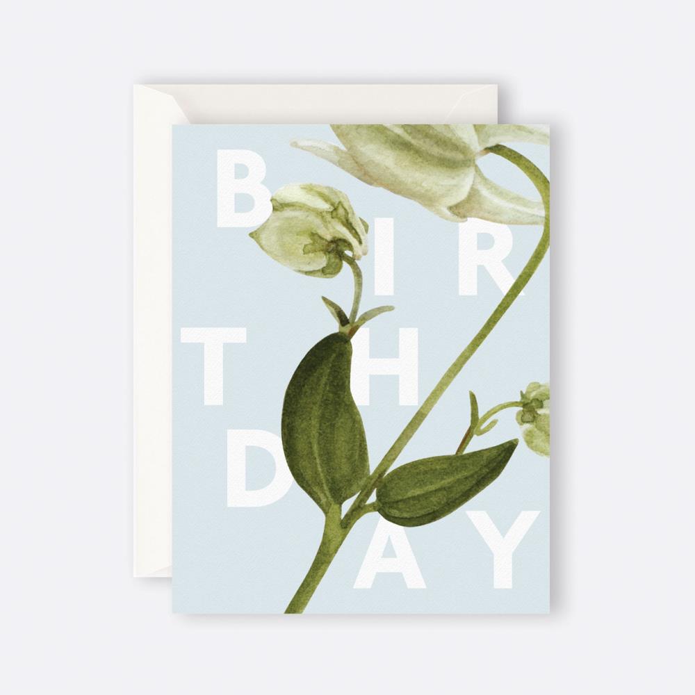 Greeting card featuring a floral birthday illustration