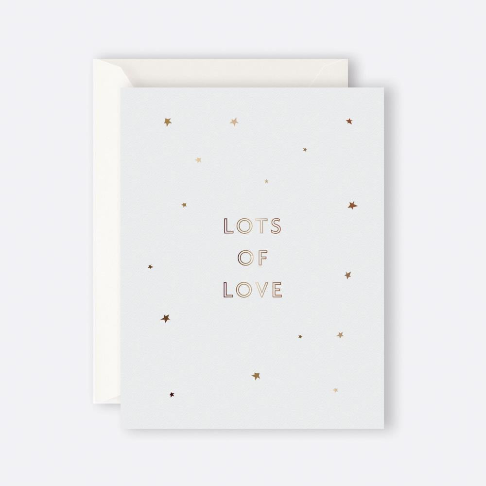 Greeting card with illustrated stars and "Lots of Love" message