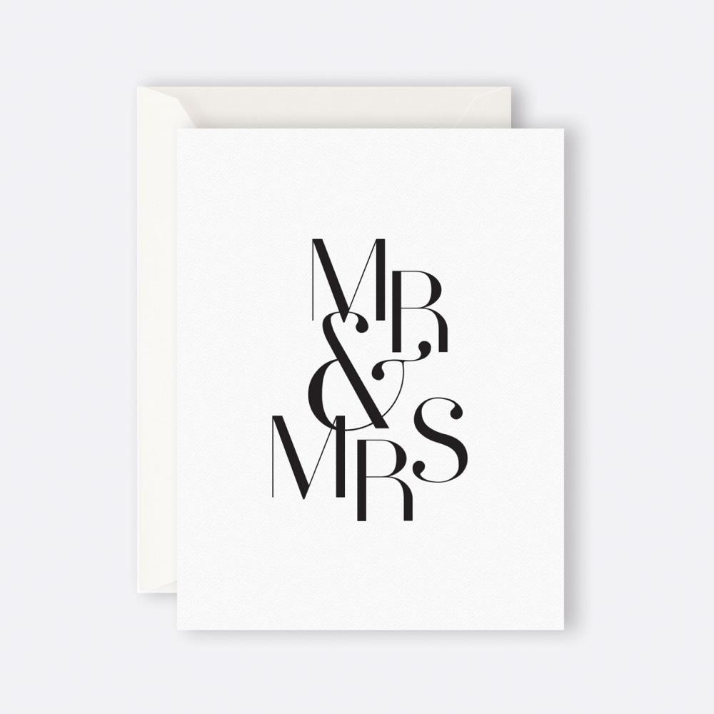 Greeting card featuring elegant "Mr & Mrs" typography for weddings