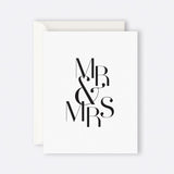 Greeting card featuring elegant "Mr & Mrs" typography for weddings