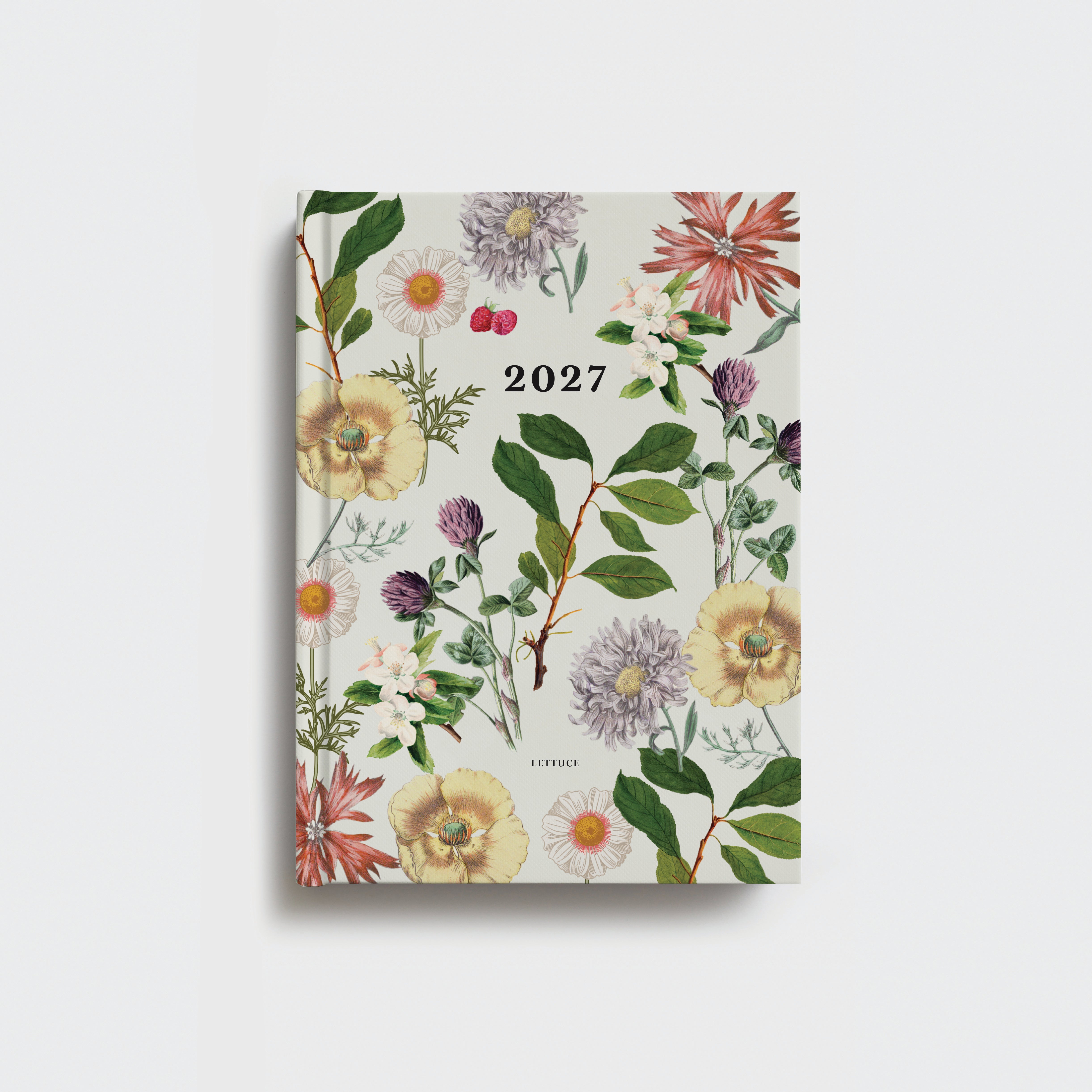 Lettuce 2027 Daily Diary featuring Berry & Bloom floral artwork, A5 hardcover day-per-page planner designed in New Zealand