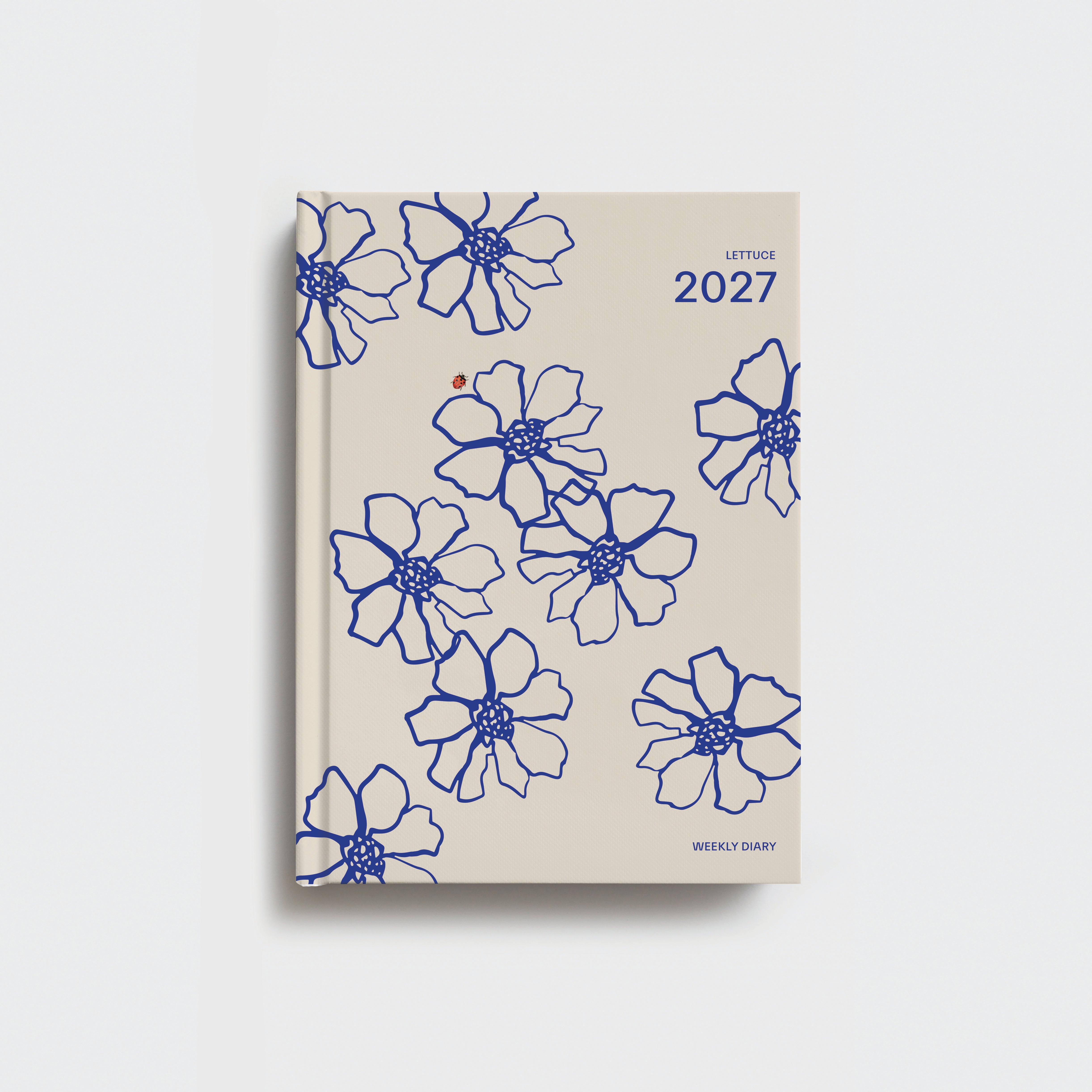 Lettuce 2027 Weekly Diary featuring Blue Flowers floral artwork, A5 hardcover week-to-view planner designed in New Zealand